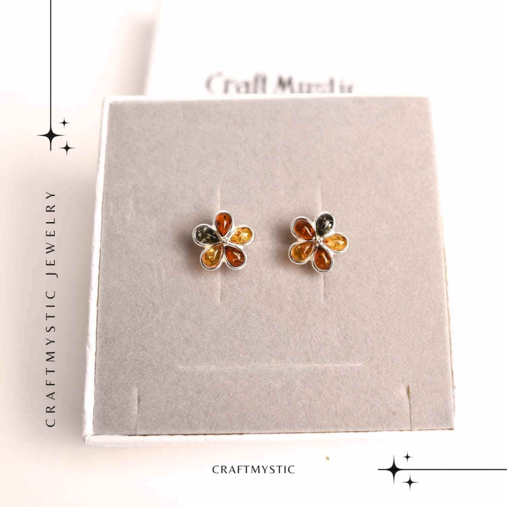 Cercei Argint 925 cu Chihlimbar Forma Floare - Eleganta si Protectie [7]