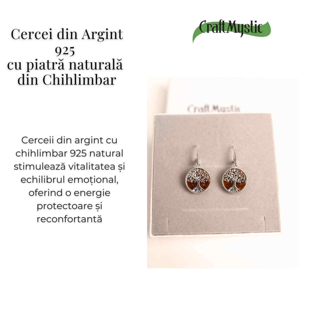Cercei Argint 925 cu Chihlimbar si Arborele Vietii - Protectie si Armonie [5]