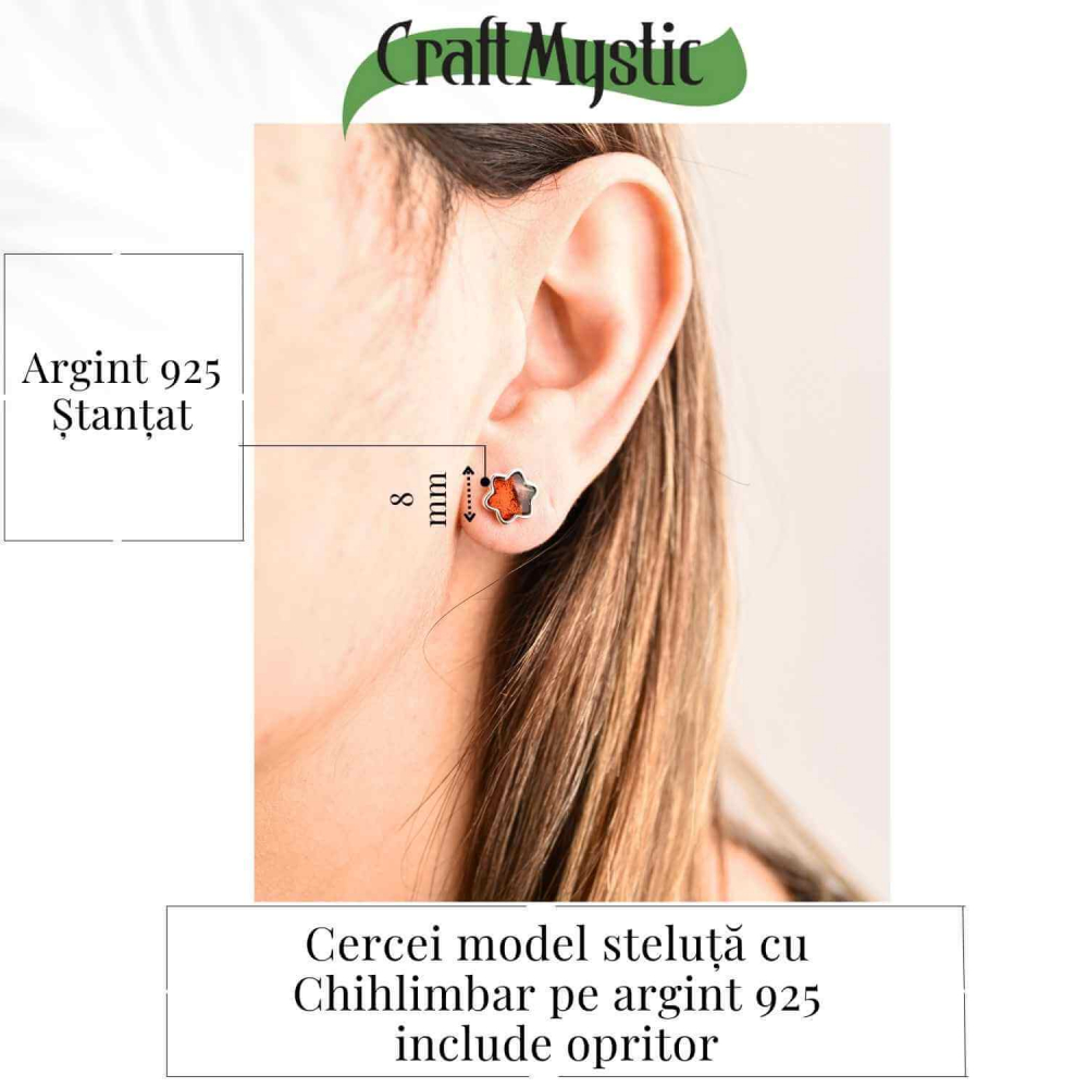 Cercei Steluta din argint 925 cu Chihlimbar Natural – Protectie si Eleganta [4]