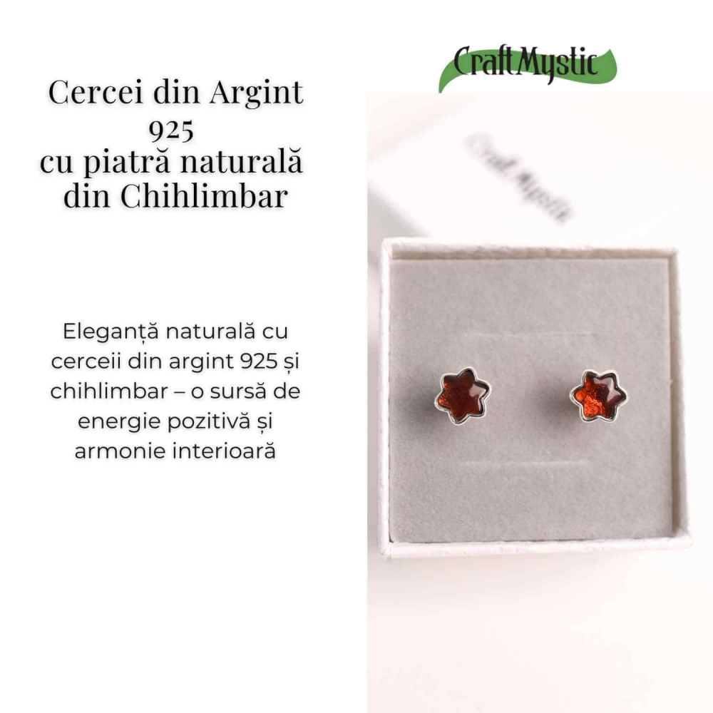Cercei Steluta din argint 925 cu Chihlimbar Natural – Protectie si Eleganta [3]