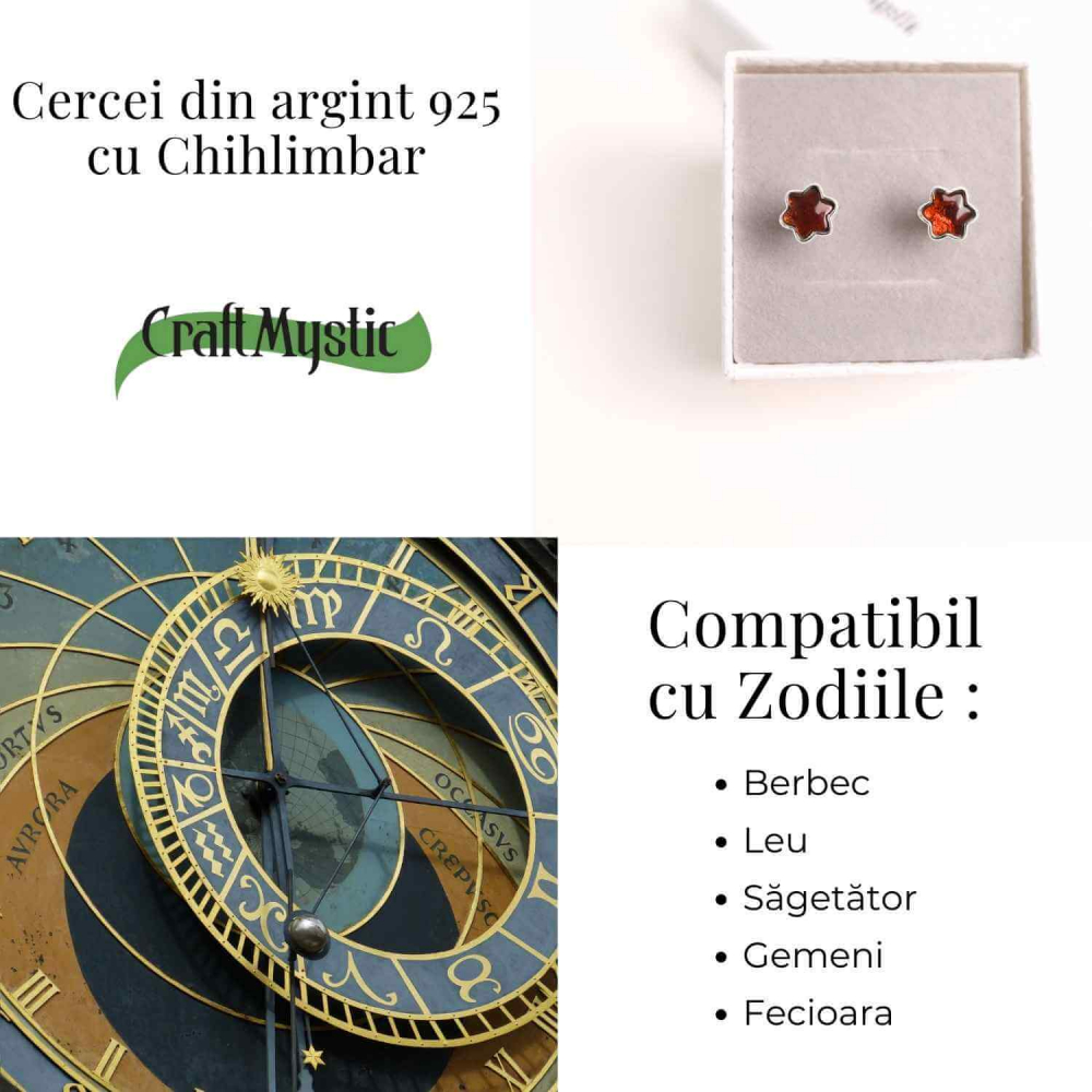 Cercei Steluta din argint 925 cu Chihlimbar Natural – Protectie si Eleganta [5]