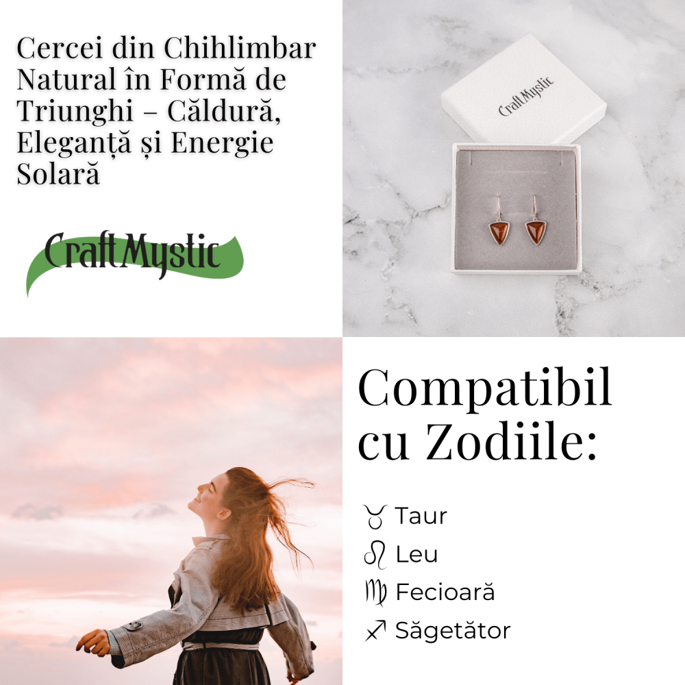 Cercei Argint 925 cu Chihlimbar Natural Triunghi – Protectie, Lumina si Echilibru [4]