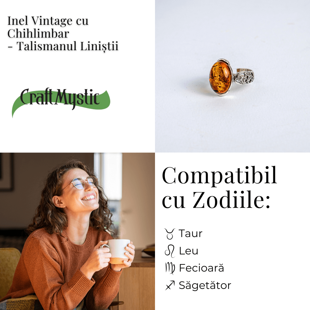 Talismanul linistii – Inel vintage cu chihlimbar si detalii din argint 925 [4]