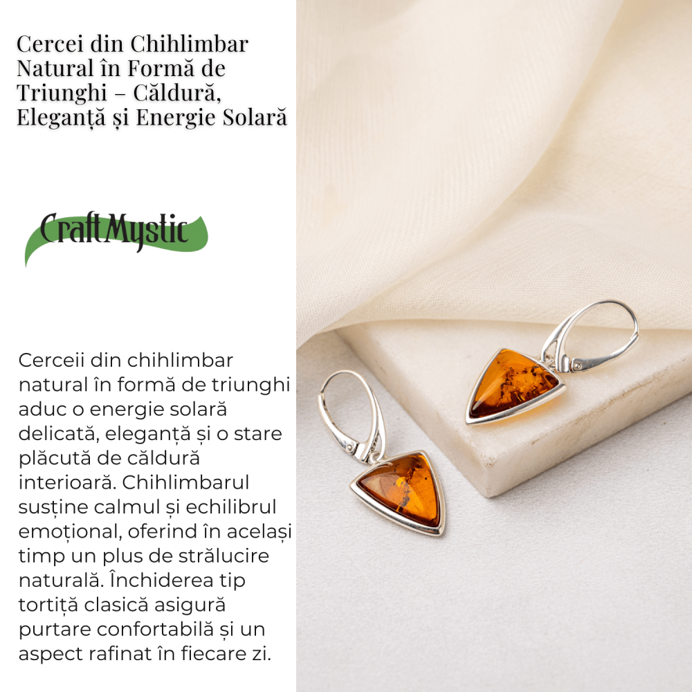 Cercei Argint 925 cu Chihlimbar Natural Triunghi – Protectie, Lumina si Echilibru [3]