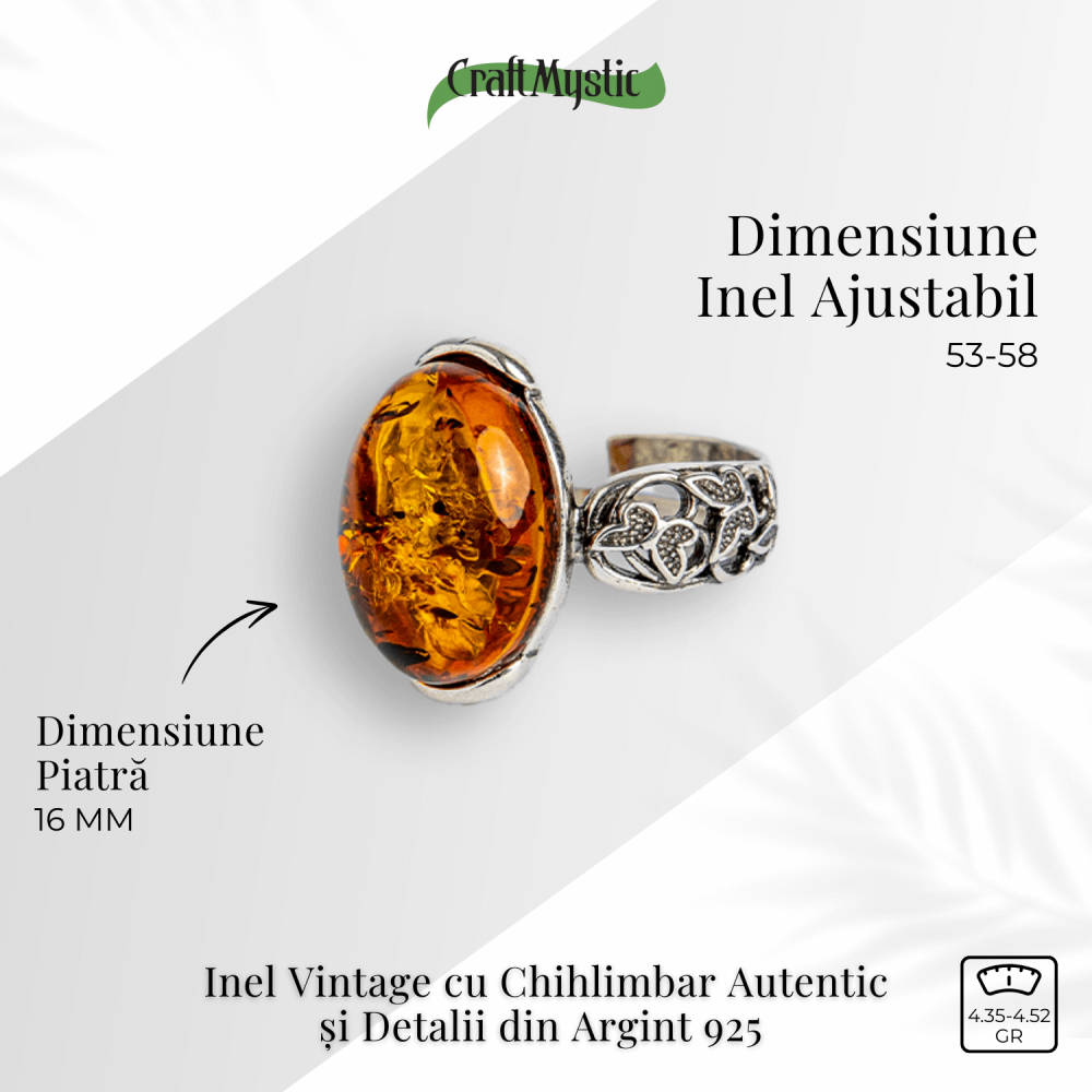 Talismanul linistii – Inel vintage cu chihlimbar si detalii din argint 925 [3]