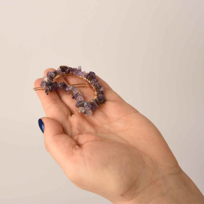Cleme de par in forma de semiluna cu piatra naturala semipretioasa Ametist pentru un look chic si vibratii pozitive [4]