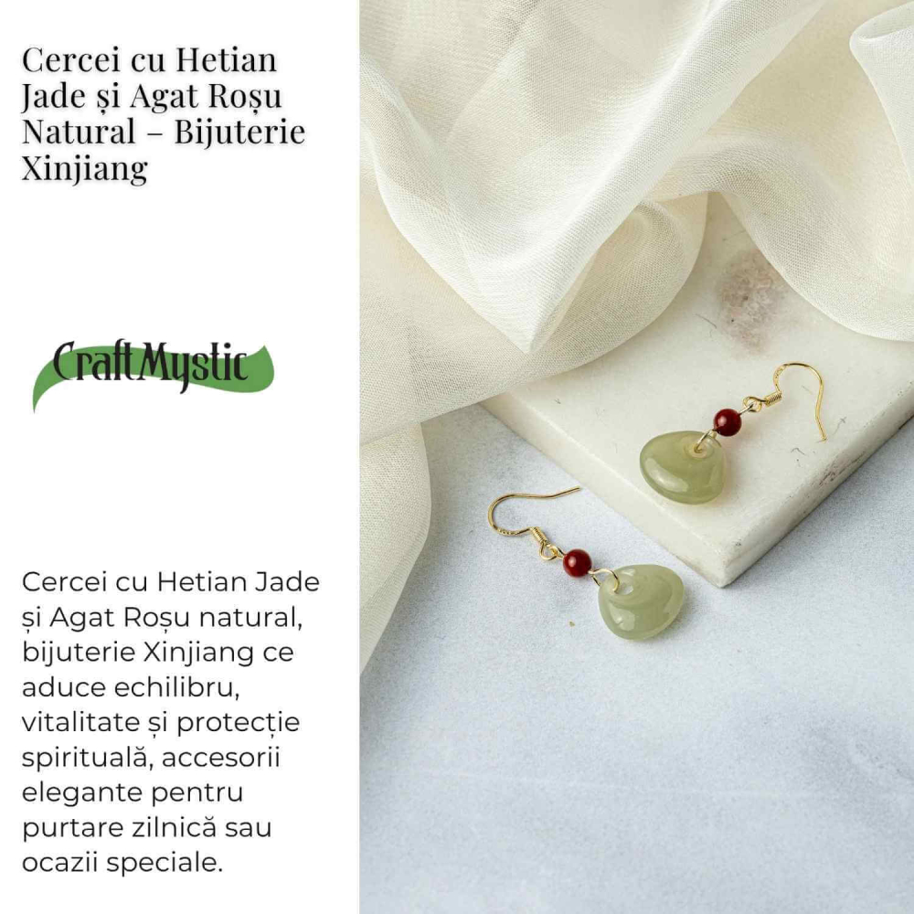 Cercei cu Hetian Jade si Agat Rosu Natural – Echilibru si Protectie Spirituala [3]