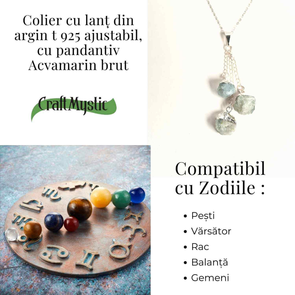 Colier cu lant argint 925 si pandantiv argintiu cu 3 pietre de Acvamarin – Calm si Eleganta [5]