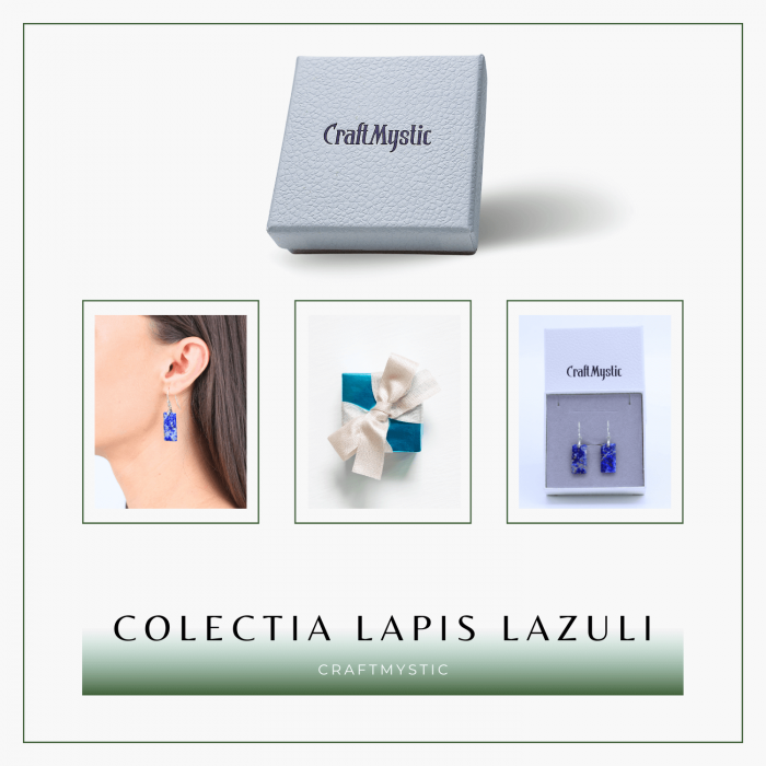 Cercei cu Pietre Semipretioase Lapis Lazuli dreptunghiulari tortita argintie, pentru claritate si echilibru [8]
