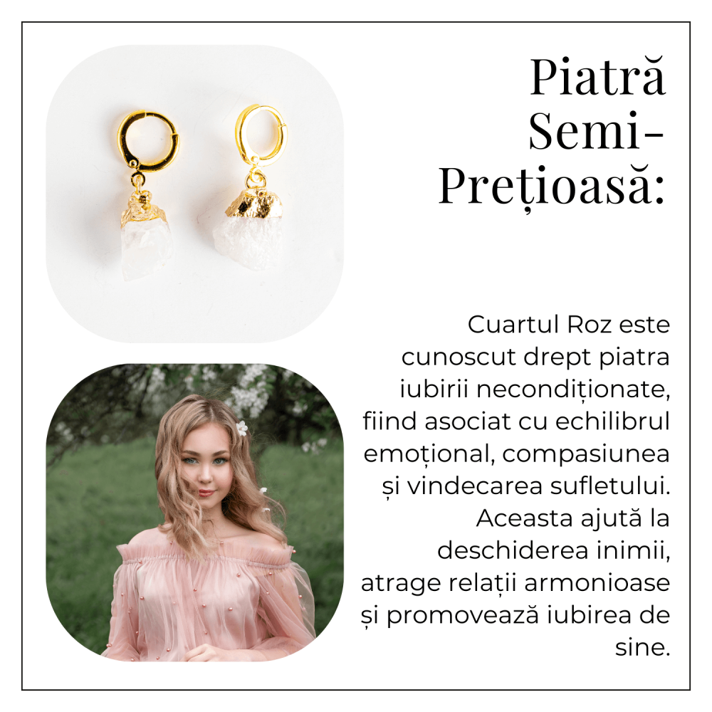 Cercei Aurii cu Cuart Roz Brut Natural – Iubire si Echilibru [6]