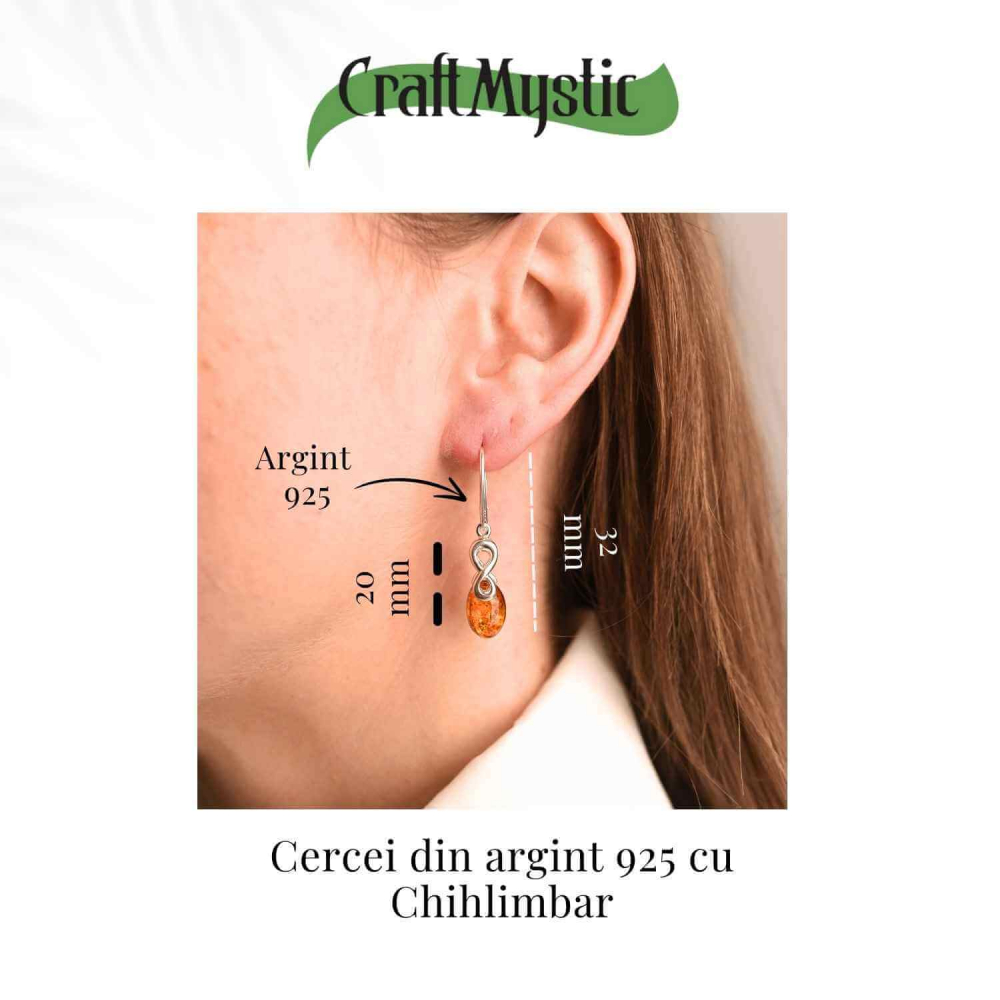 Cercei din Argint 925 cu Chihlimbar - Simbolul Infinit pentru Echilibru si Eleganta [6]