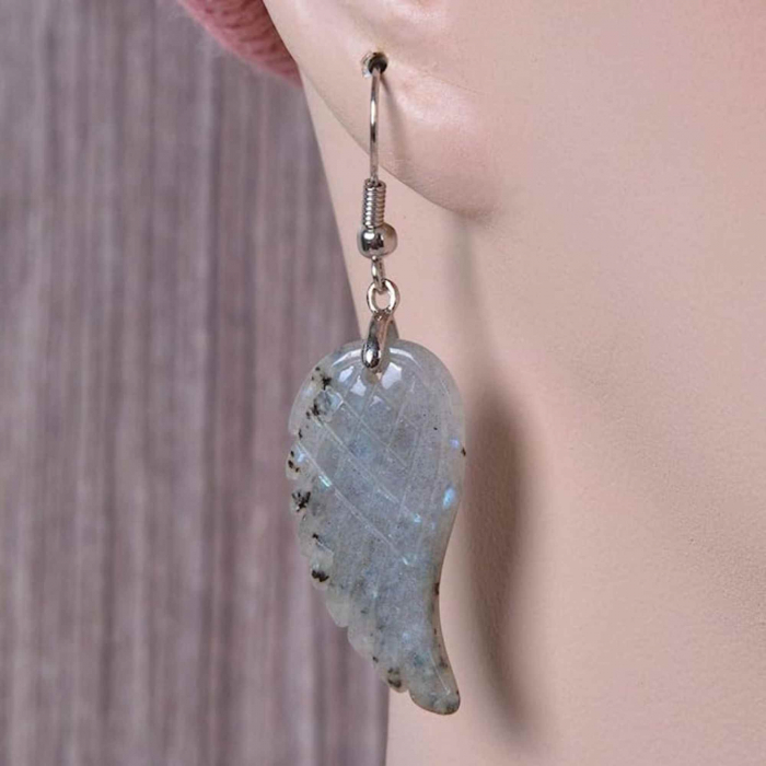 Cercei aripi de inger din piatra semipretioasa Labradorit 3 cm [6]