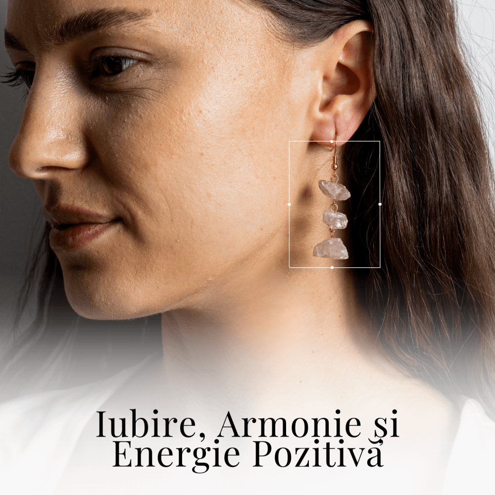 Cercei Cuart Roz Natural Brut Triplu piatra – Iubire, Armonie si Echilibru [2]