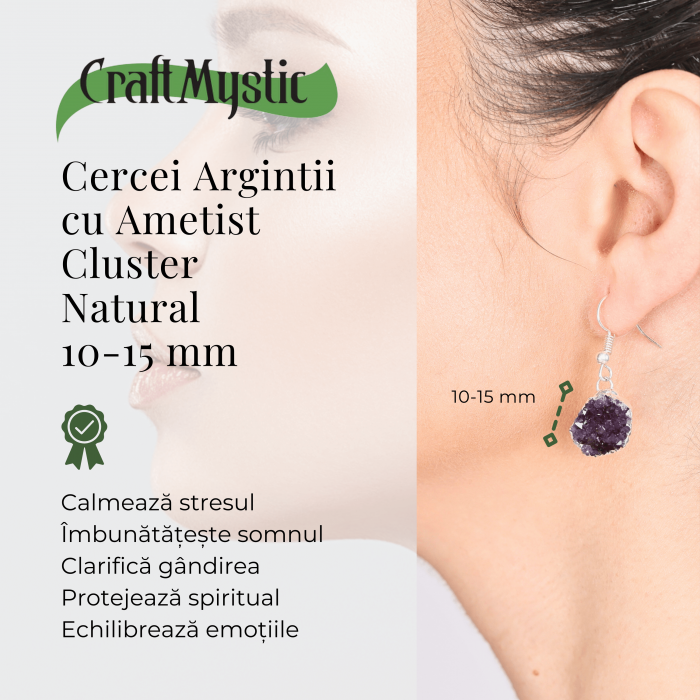 Cercei Argintii cu Ametist Cluster Natural 10-15mm [2]