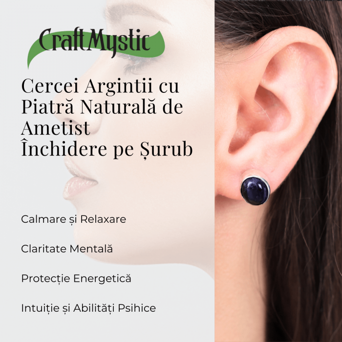 Cercei Eleganti cu Ametist Natural inchidere pe surub, pentru calm si echilibru [2]