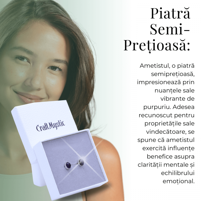 Cercei Eleganti cu Ametist Natural inchidere pe surub, pentru calm si echilibru [6]