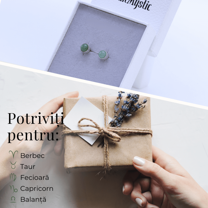 Cercei Eleganti cu Aventurin verde Natural, inchidere pe surub, pentru echilibru si noroc [4]