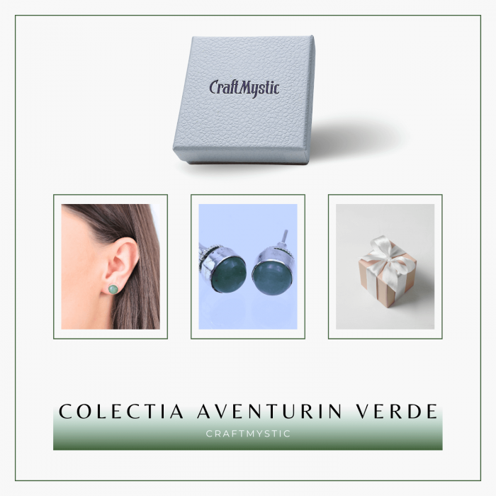Cercei Eleganti cu Aventurin verde Natural, inchidere pe surub, pentru echilibru si noroc [6]