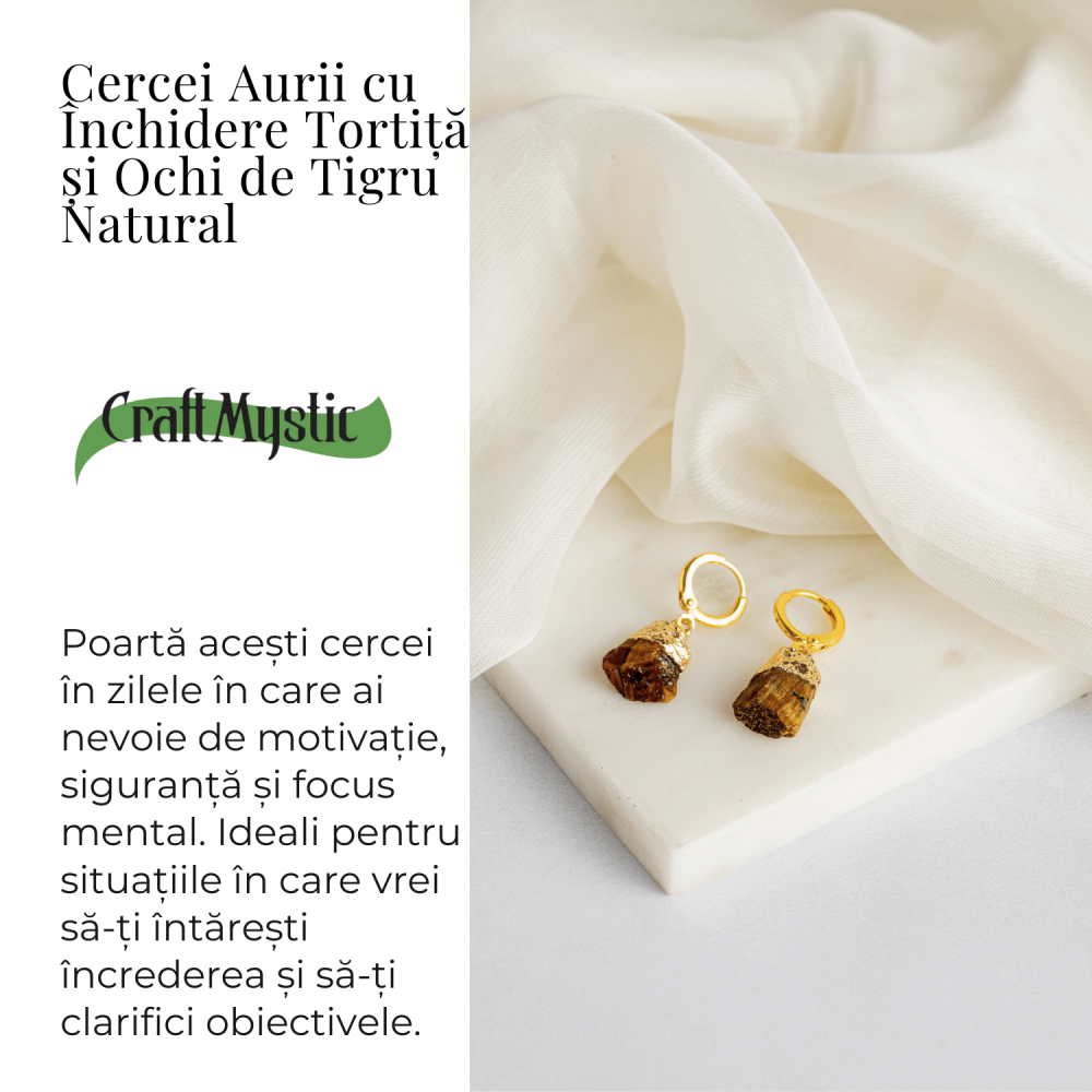 Cercei Aurii cu Ochi de Tigru Brut Natural – Putere si Protectie [3]