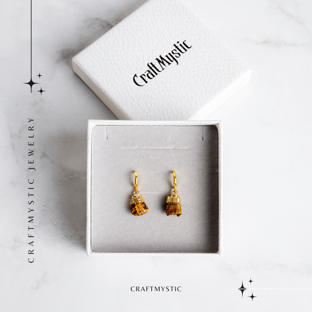 Cercei Aurii cu Ochi de Tigru Brut Natural – Putere si Protectie [8]