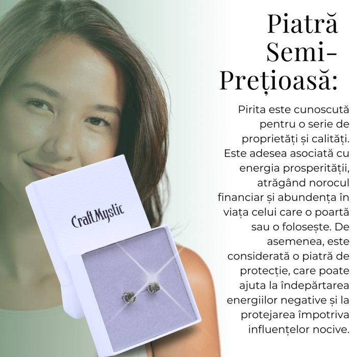 Cercei Eleganti cu Pirita Naturala, inchidere pe surub, pentru protectie si noroc [6]