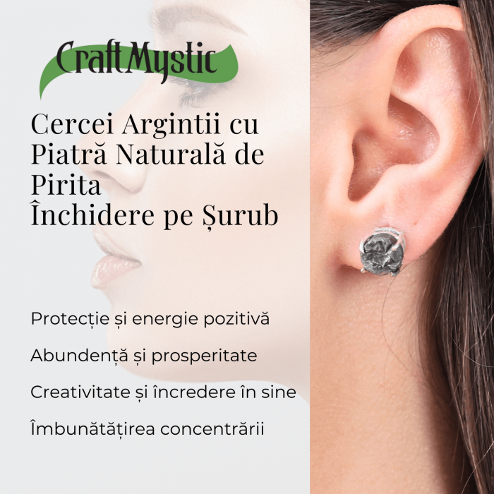Cercei Eleganti cu Pirita Naturala, inchidere pe surub, pentru protectie si noroc [2]