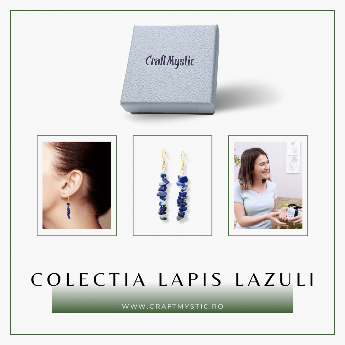 Cercei Lungi cu Pietre Semipretioase de Lapis Lazuli si Elemente din Alama, Bijuterii Aurii pentru Femei [7]