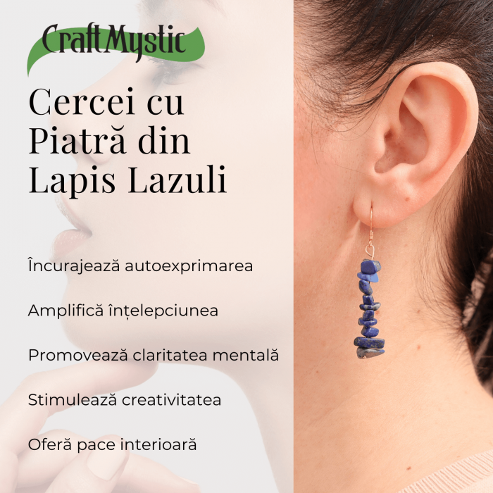 Cercei Lungi cu Pietre Semipretioase de Lapis Lazuli si Elemente din Alama, Bijuterii Aurii pentru Femei [4]