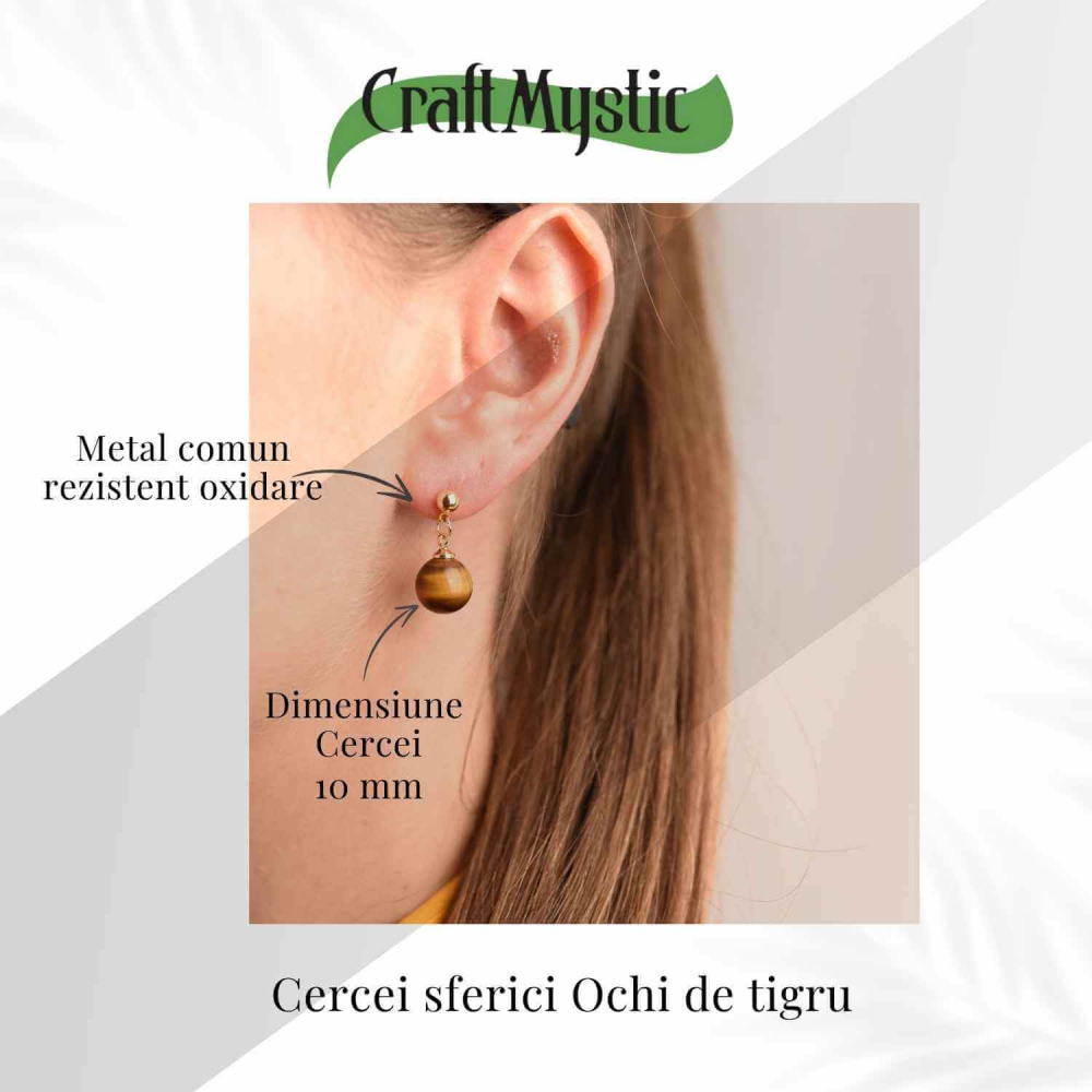 Cercei Ochi de Tigru Biluta 10 mm - Protectie si Eleganta Aurie [4]