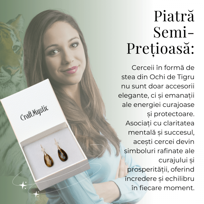 Cercei Eleganti cu Metal Auriu si Piatra Naturala din Ochi de Tigru Fatetat [6]
