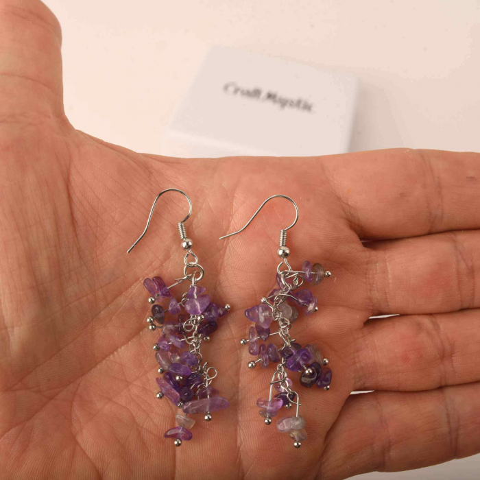 Cercei cu carlig cu piatra de cristal ametist polisat - Bijuterii pentru femei [4]