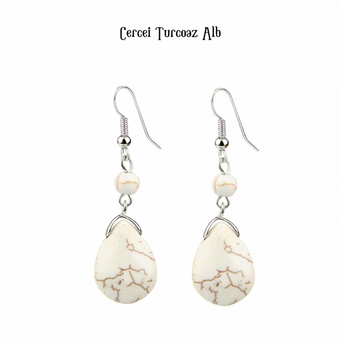 Cercei din Turcoaz cu Textura de Temperament Cercei Lungi Bridal in Culoarea Alba [5]