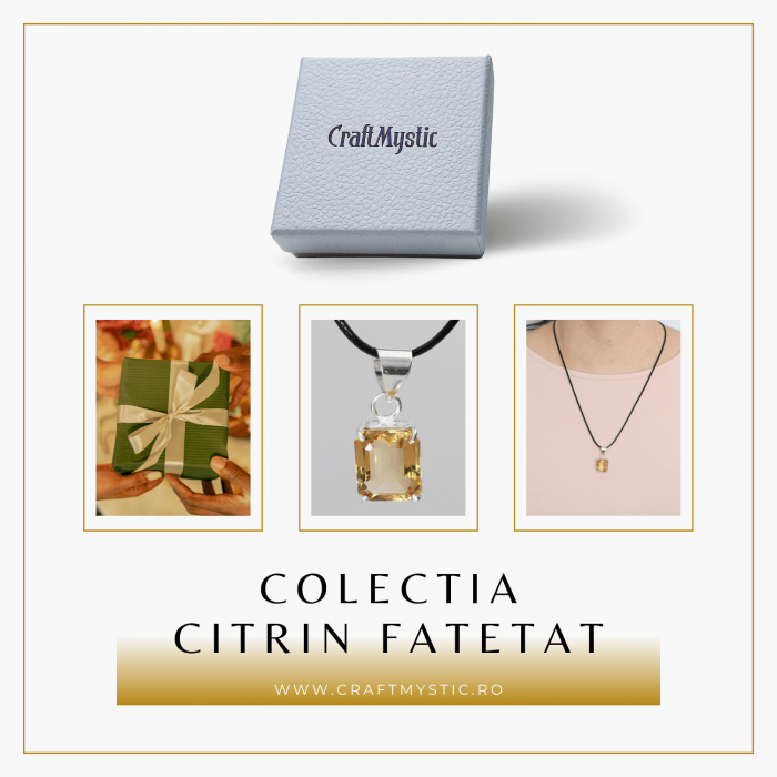 Colier Reglabil cu Pandantiv Argintiu 15mm in Forma Dreptunghiulara cu Citrin Natural Fatetat [8]