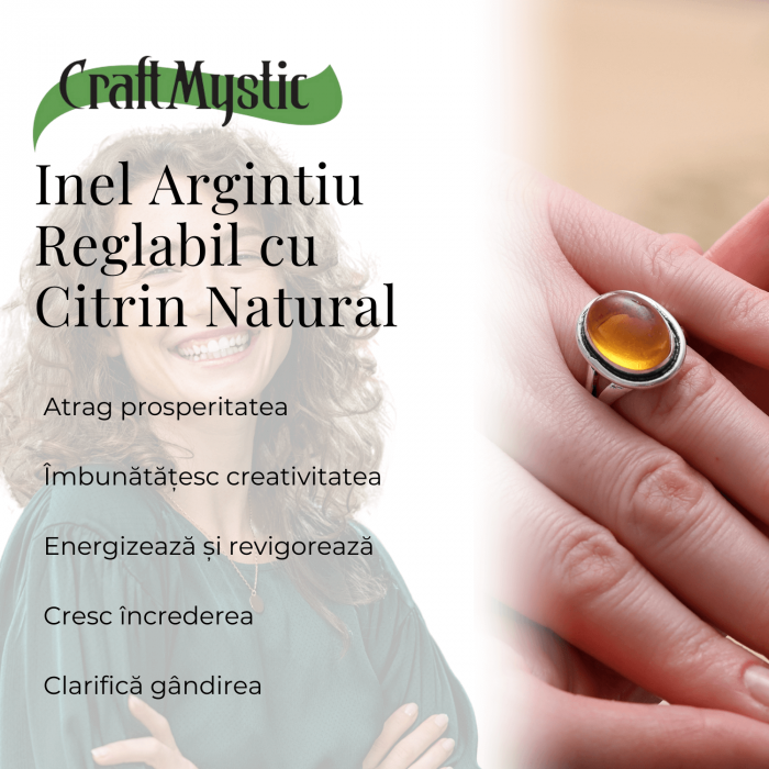 Inel Ajustabil Argintiu cu Citrin Natural [4]