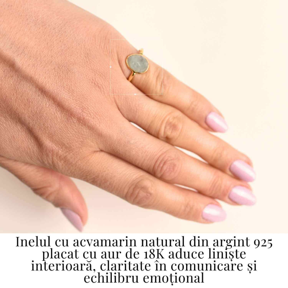 Inel cu Acvamarin Fatetat din Argint 925 placat cu Aur de 18K 1.54 gr – Liniste Interioara si Claritate in Comunicarea Sufletului [2]