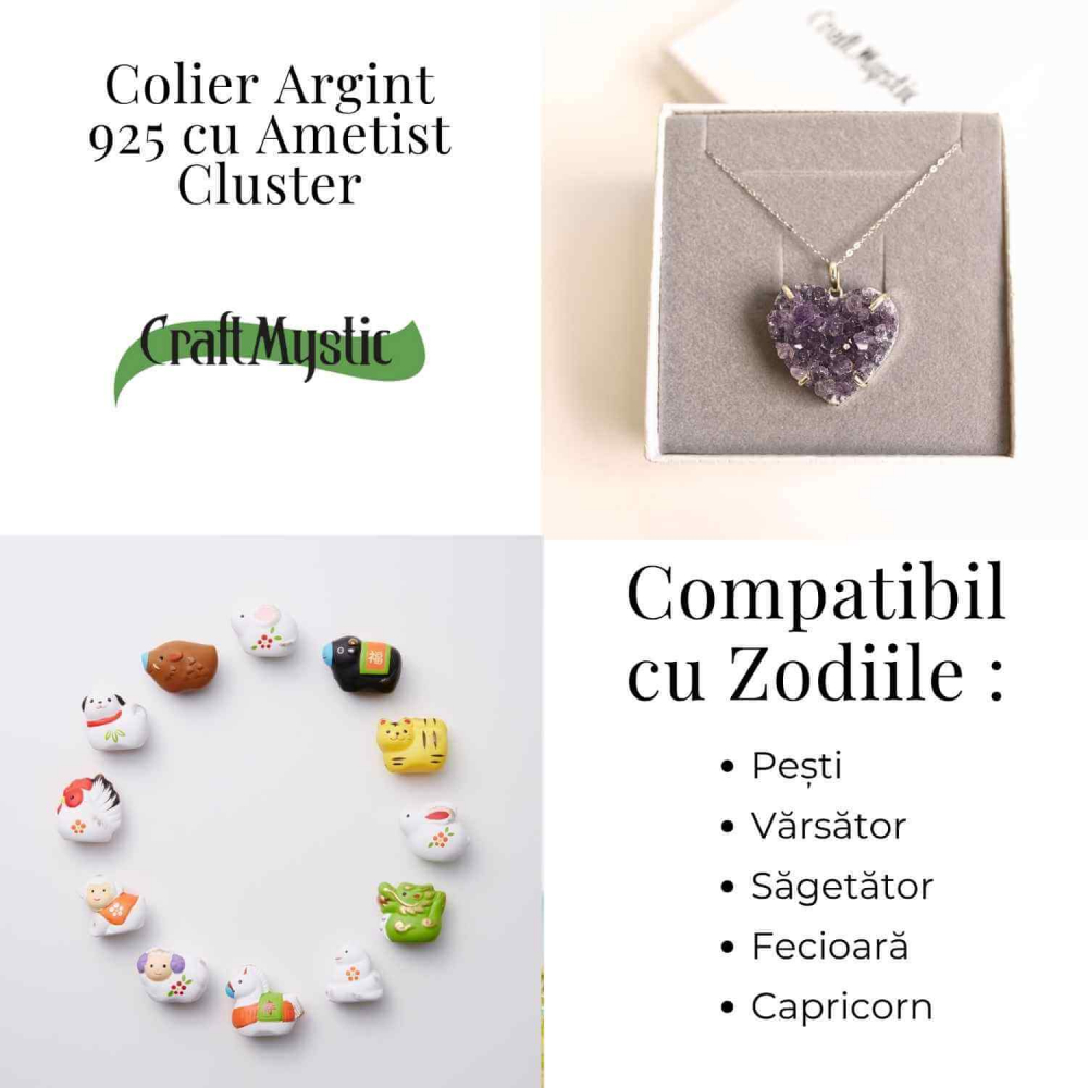 Liniste si Claritate Interioara – Colier Inima cu Ametist Cluster din argint 925 [4]