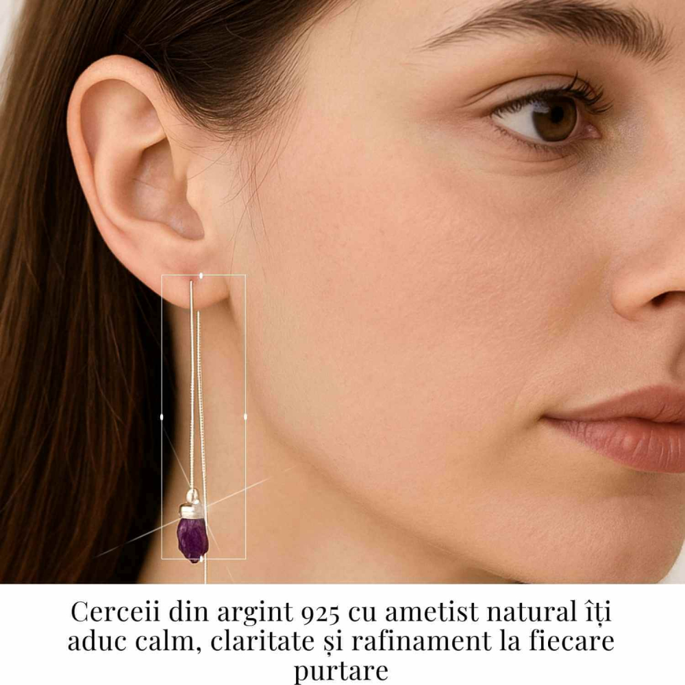 Calm si Echilibru Interior – Cercei Lungii din Argint 925 cu Piatra Naturală de Ametist [3]