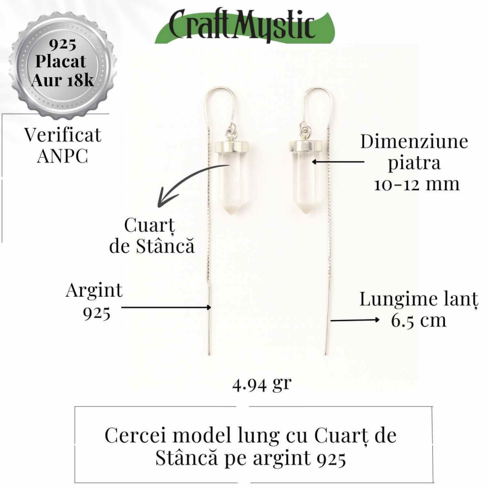 Claritate mentala si purificare – Cercei lungi din argint 925 cu Cuart de Stanca natural [2]