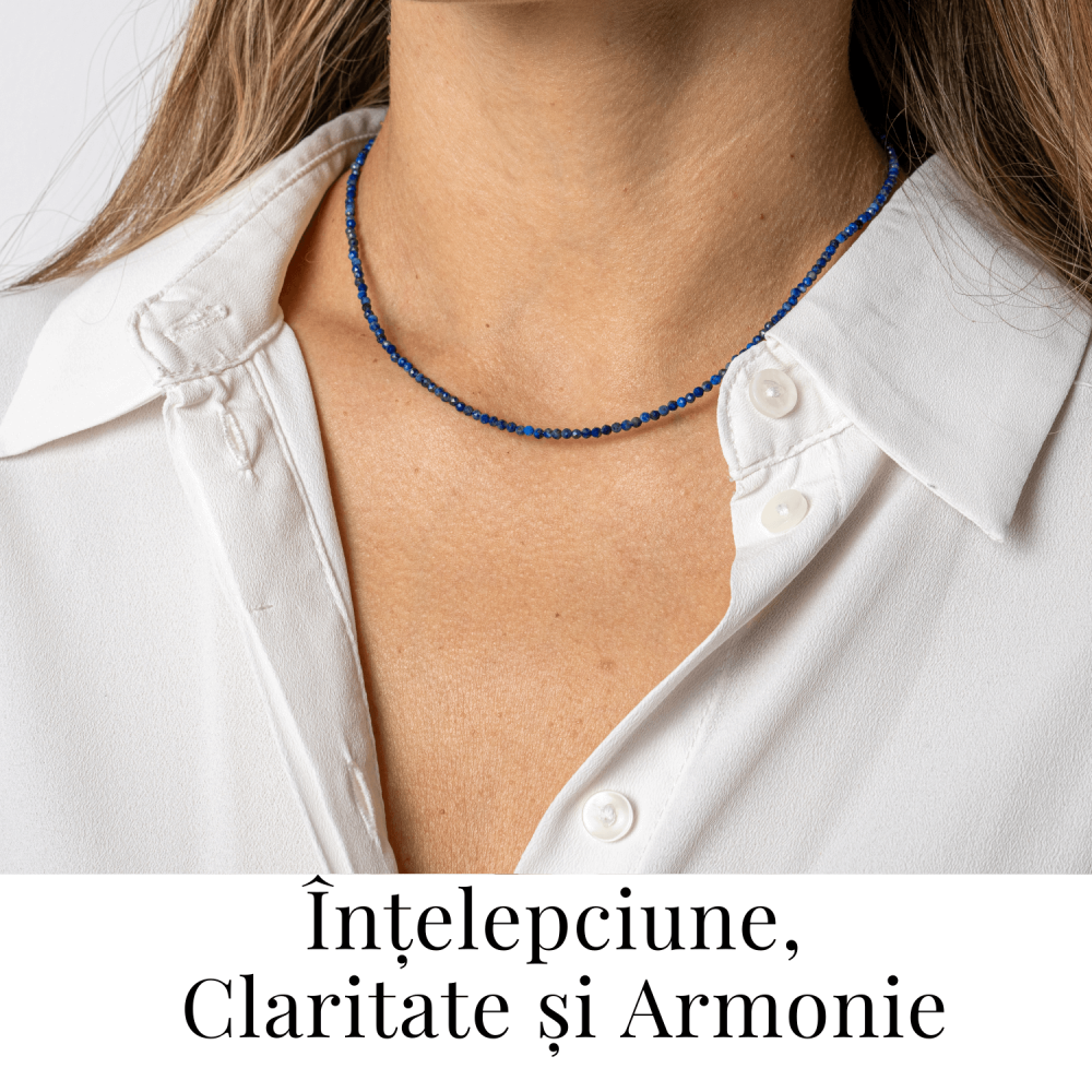 Intelepciune si Creativitate – Choker din Otel Inoxidabil cu Lapis Lazuli Natural Fatetat [2]