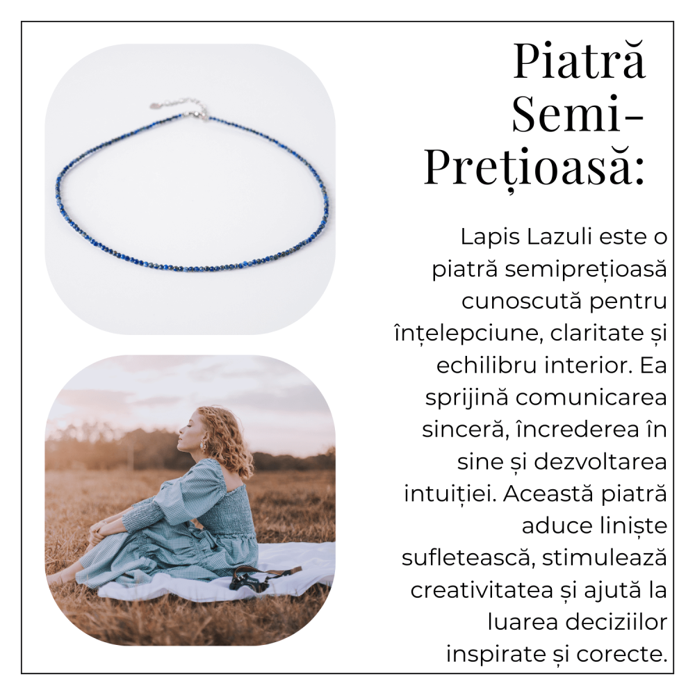 Intelepciune si Creativitate – Choker din Otel Inoxidabil cu Lapis Lazuli Natural Fatetat [6]