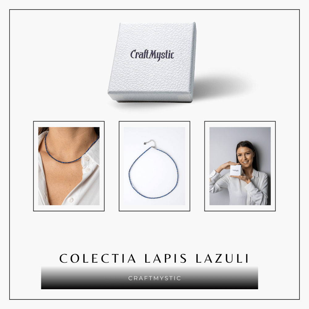Intelepciune si Creativitate – Choker din Otel Inoxidabil cu Lapis Lazuli Natural Fatetat [8]