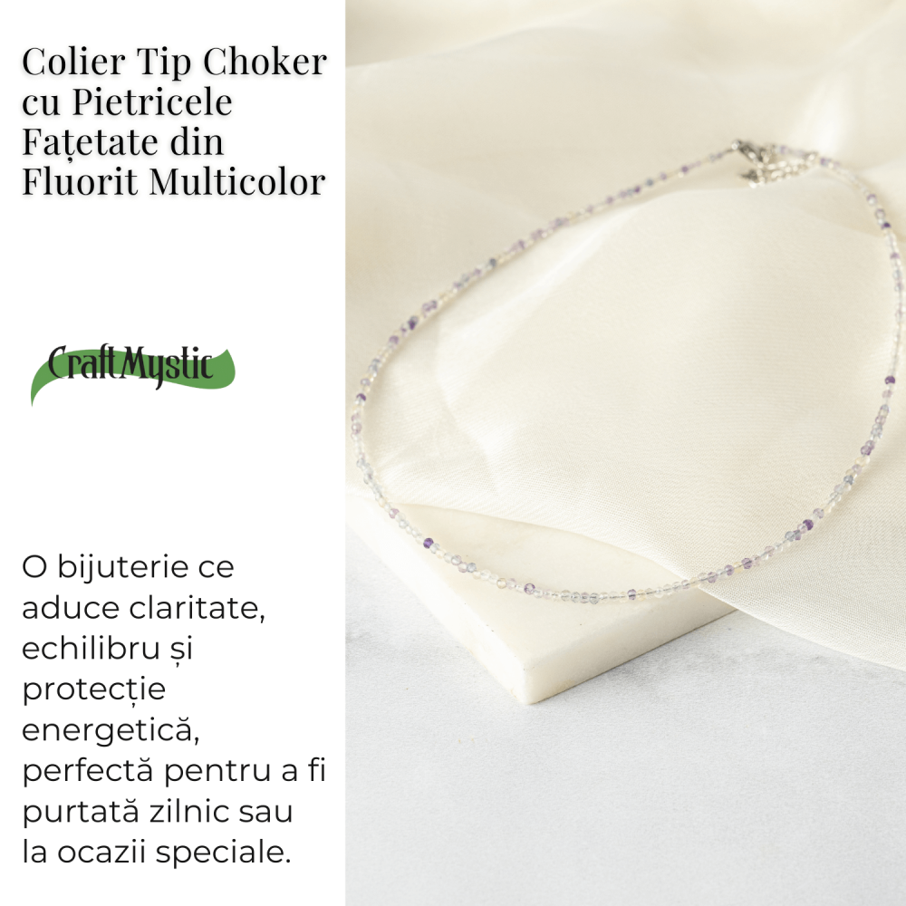 Echilibru si Claritate – Choker din Otel Inoxidabil cu Fluorit Multicolor Natural Fatetat 2.5MM [3]