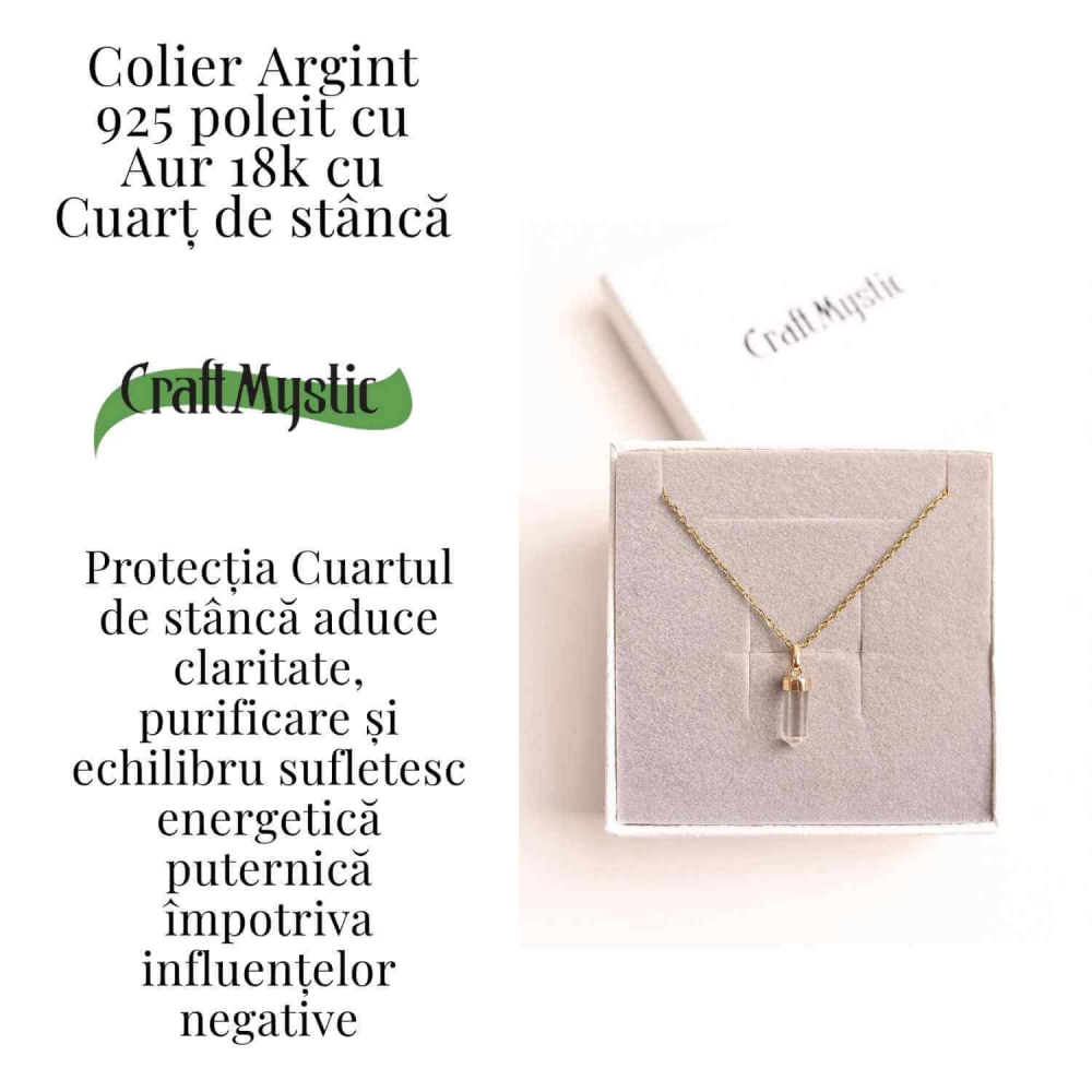 Claritate Mentala si Purificare – Colier din Argint 925 Placat cu Aur 18K cu Cuart de Stanca [3]