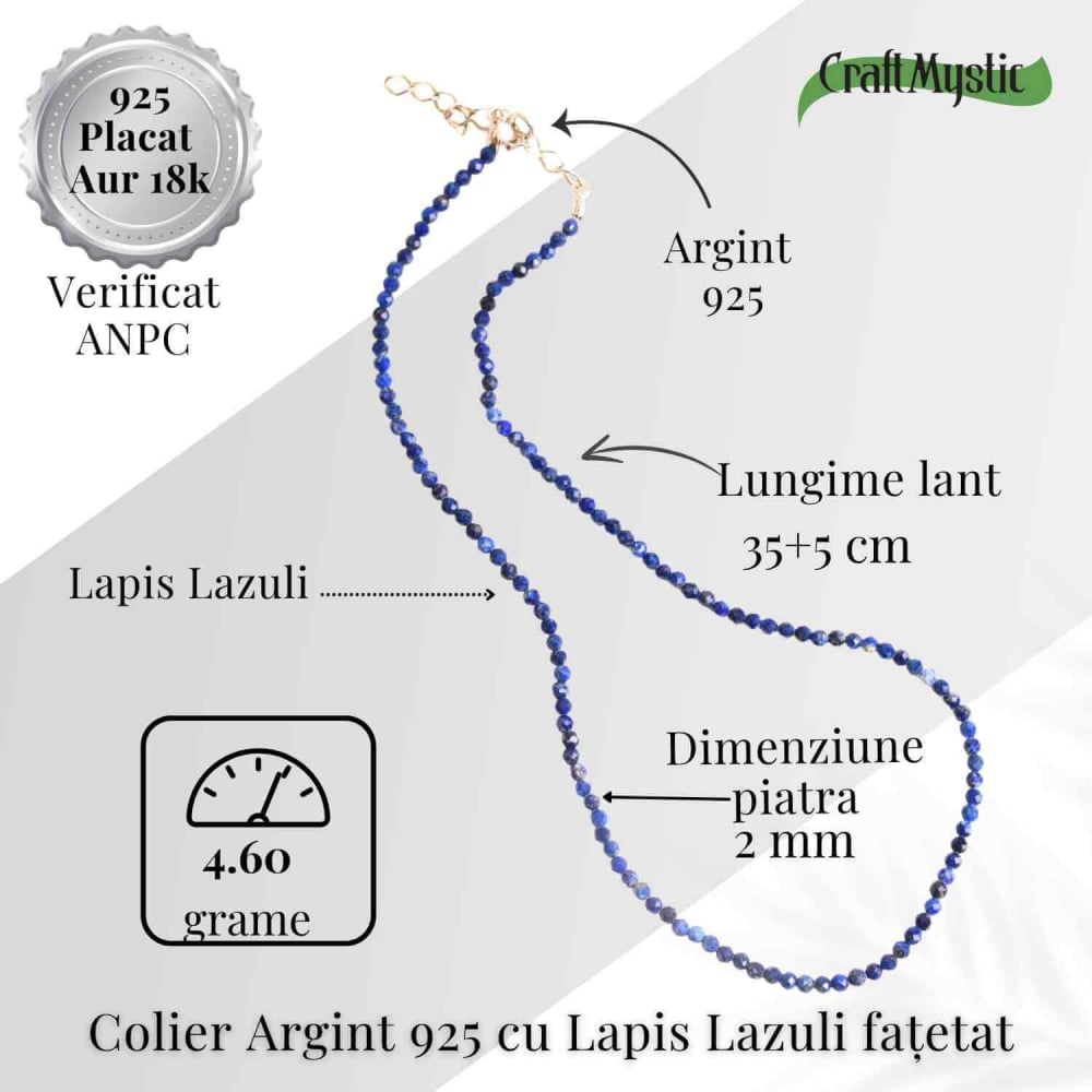 Claritate si Adevar Interior – Colier din Argint 925 cu Lapis Lazuli Fatetat [5]