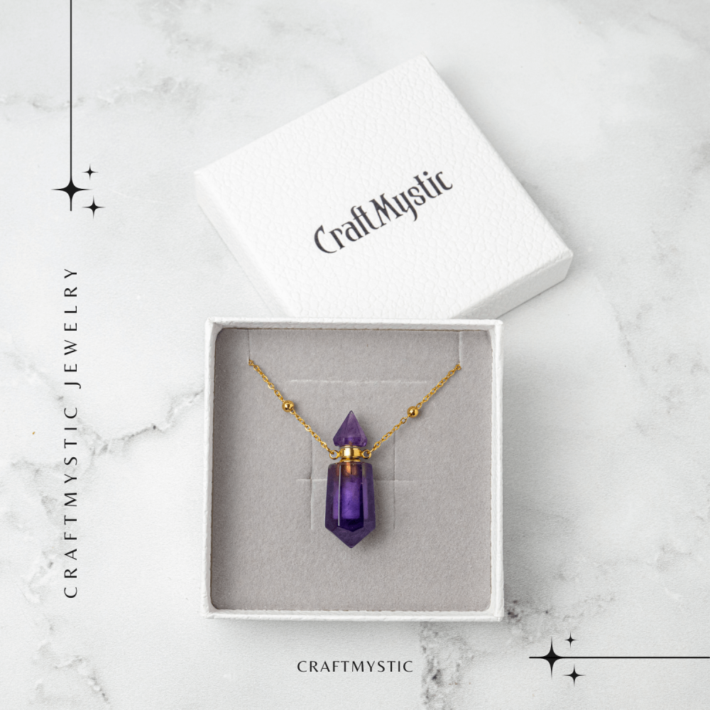 Protectie si Claritate – Colier Sticluta Pendul din Ametist Natural, lant cupru Placat Auriu [7]