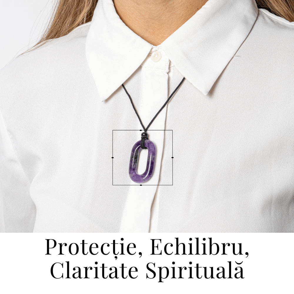 Colier cu Pandantiv Oval din Ametist Natural – Piatra Protectiei si Claritatii Spirituale [2]