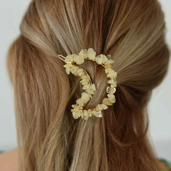 Cleme de par in forma de semiluna cu piatra naturala semipretioasa Ametist pentru un look chic si vibratii pozitive [2]