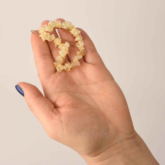 Cleme de par in forma de semiluna cu piatra naturala semipretioasa Ametist pentru un look chic si vibratii pozitive [4]