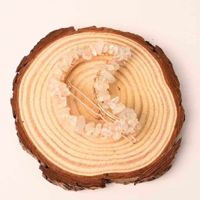 Cleme de par in forma de semiluna cu piatra naturala semipretioasa Ametist pentru un look chic si vibratii pozitive [2]