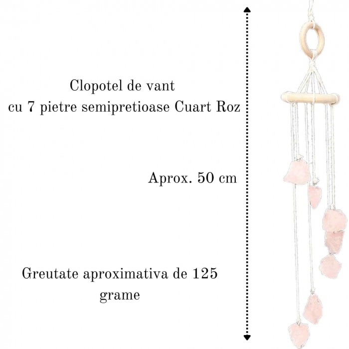 Clopotel de Vant cu Pietre Semipretioase de Cuart Roz - Armonie, Iubire si Rafinament in Ambientul Tau [2]
